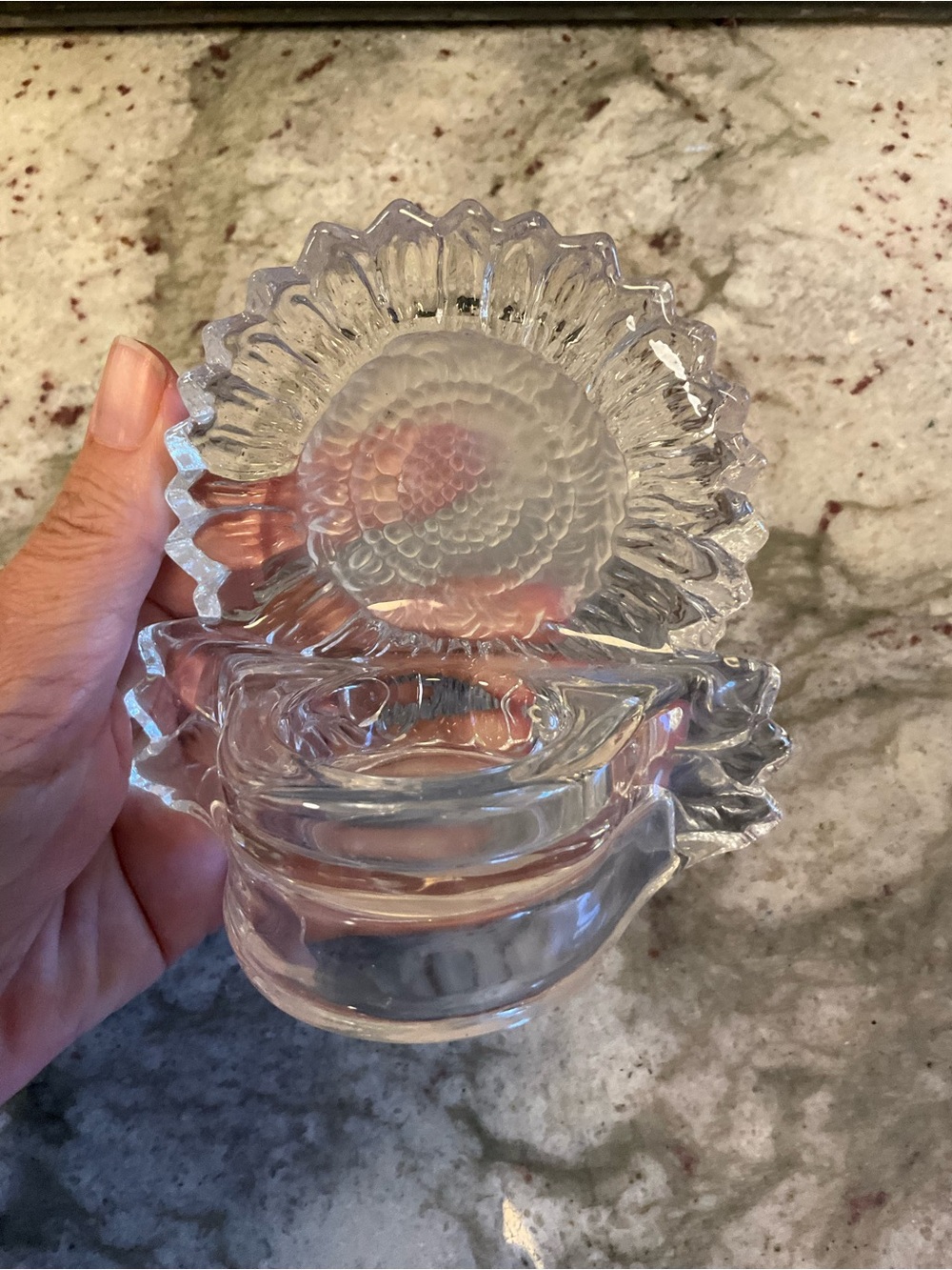 Vintage PartyLite clear and frosted glass sunflower tealight holder